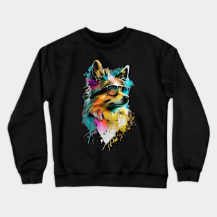 Colourful cool Pomeranian dog with sunglasses. Crewneck Sweatshirt